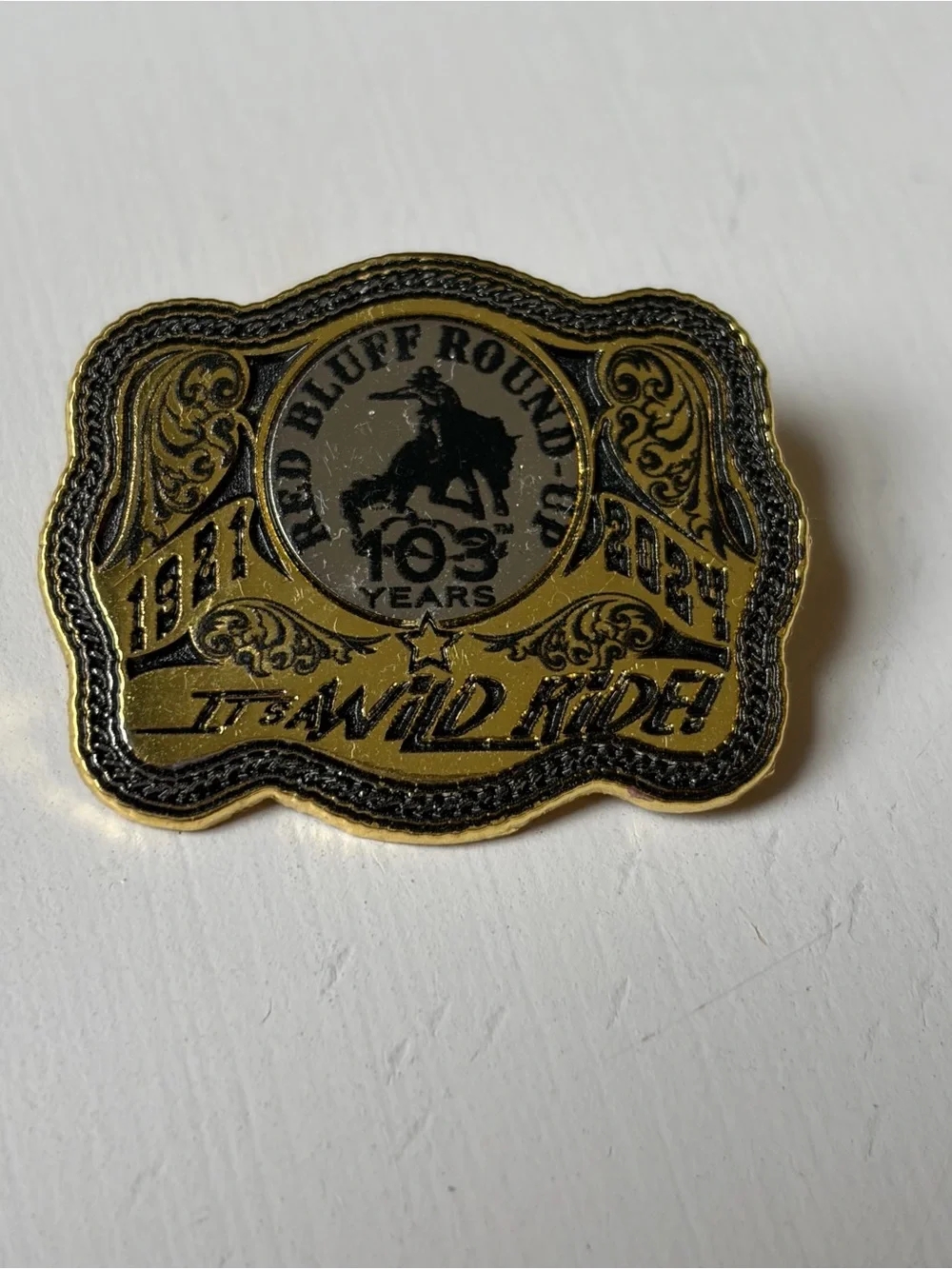 Symbol Arts Ogden Utah Western Wild Ride Gold-Tone Rodeo Tac Hat Lapel Pin